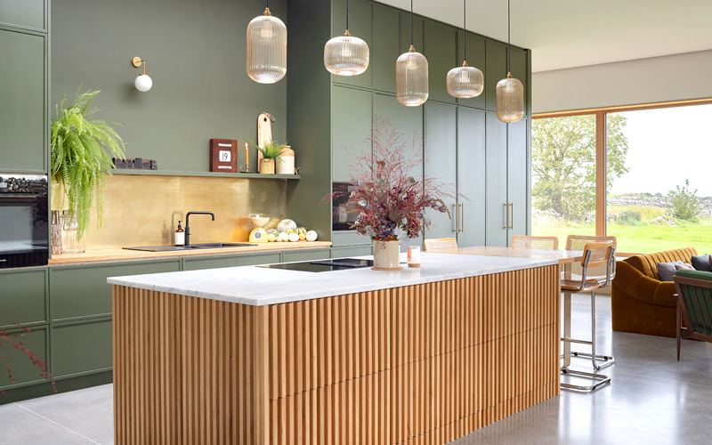 Slatted oak kitchen island